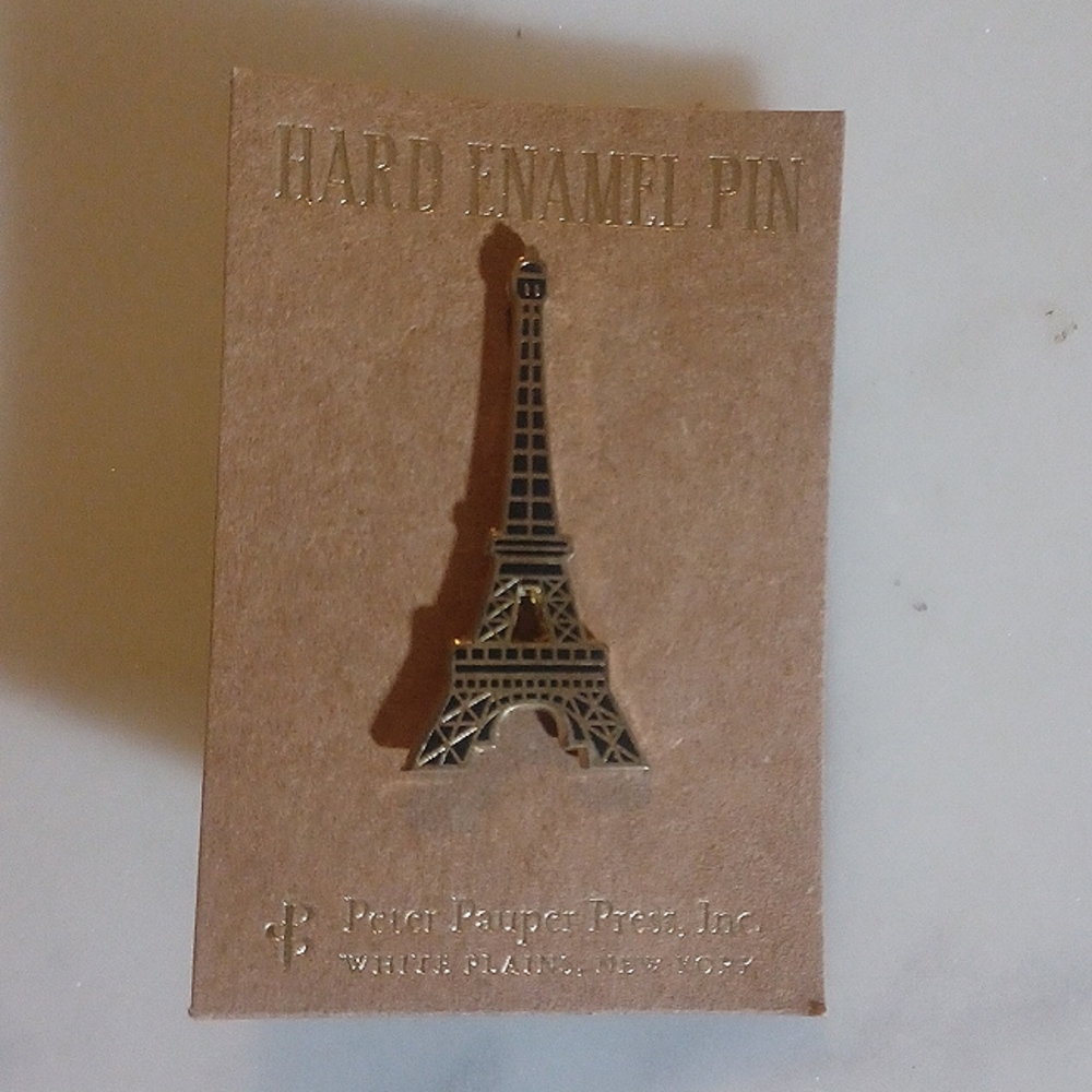 Eiffel tower hard enamel black and gold tone pin NWT
